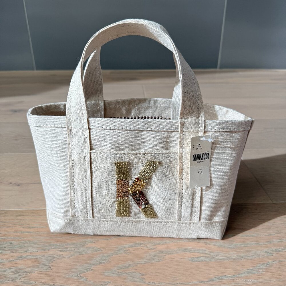 Maeve The Hartley Monogram Mini Canvas Tote with a beaded initial 'K'